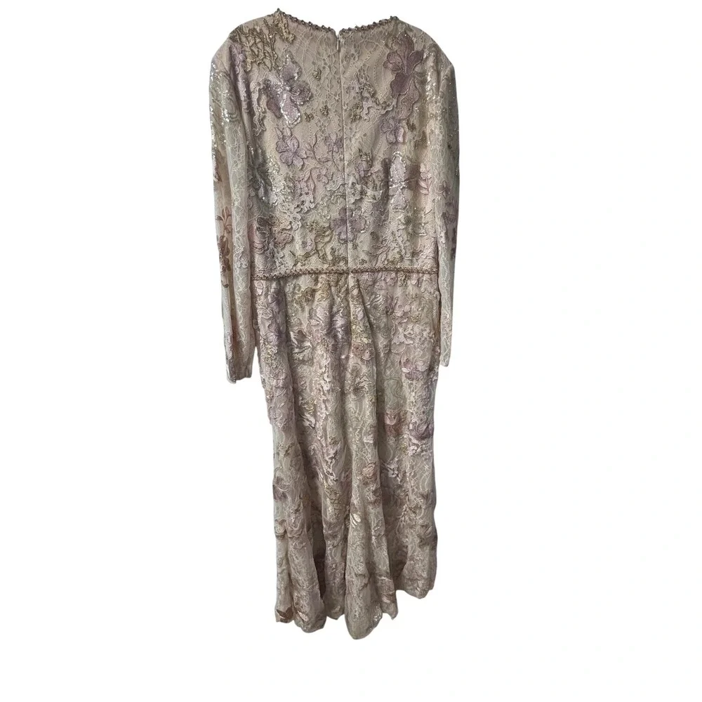 Mac Duggal 11174 Floral Sequin Lace Gown Blush Gold‎ Long Sleeve Gown Sz 14 $798